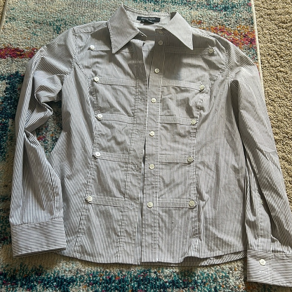 Etcetera gray and white striped button down size 8